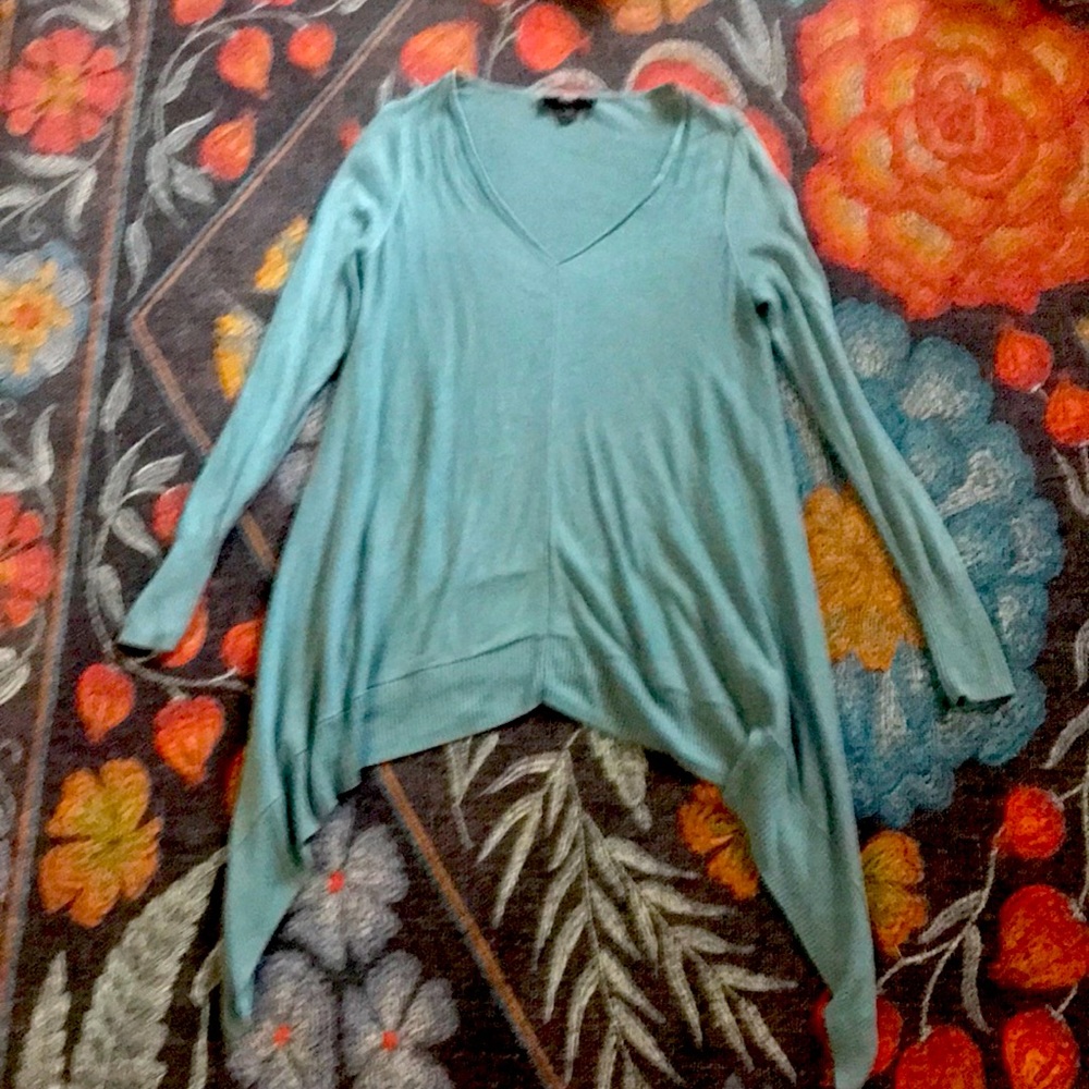 Turquoise, teal, aqua blue drape, flow sweater, xs, fits S, soft